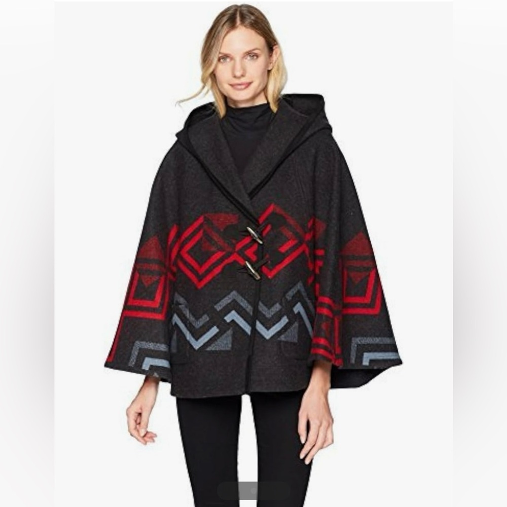 Pendleton Women's Wool Hooded Shawl Collar Cape